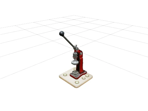 Bench Bottle Capper with Lever Arm and Crown Caps 3D Model