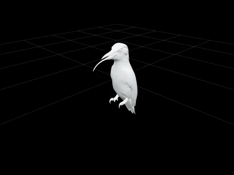 Vivid Green Woodpecker with Crimson Crown 3D Model