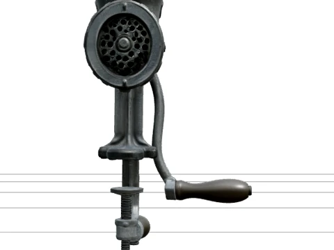 Clamp-On Cast Iron Meat Grinder with Hand Crank 3D Model