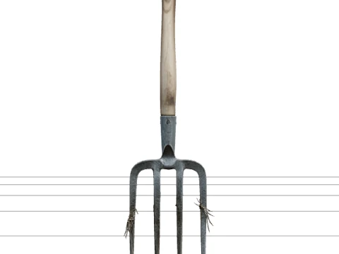 Classic Four-Tine Steel Hay Pitchfork with Ash Handle 3D Model