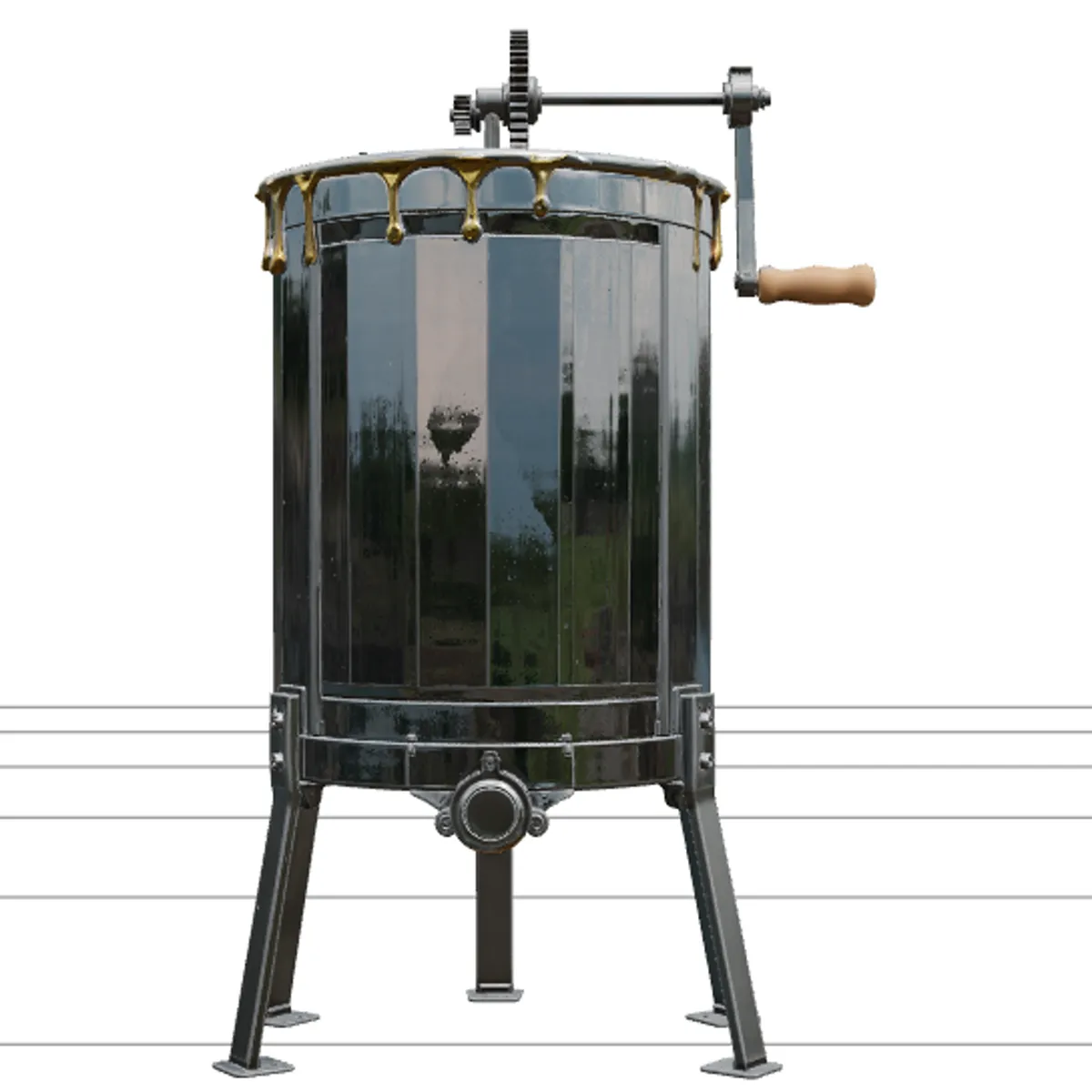 Two-Frame Stainless Steel Hand-Cranked Honey Extractor 3D Model .c4d .max .obj .3ds .fbx .stl .blend 