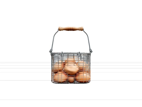Galvanized Wire Egg Basket with Wooden Grip Handle 3D Model