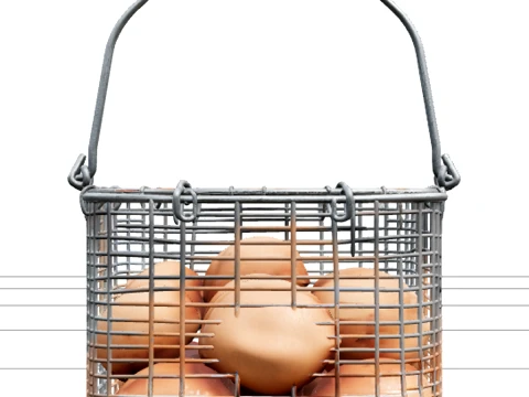 Galvanized Wire Egg Basket with Wooden Grip Handle 3D Model