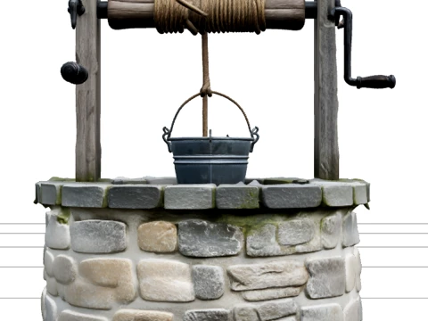 Traditioneller runder Gartensteinbrunnen mit Ankerwinde 3D Modell