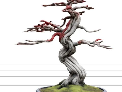 Bonsai de bordo japon&ecirc;s em miniatura com folhagem carmesim Modelo 3D