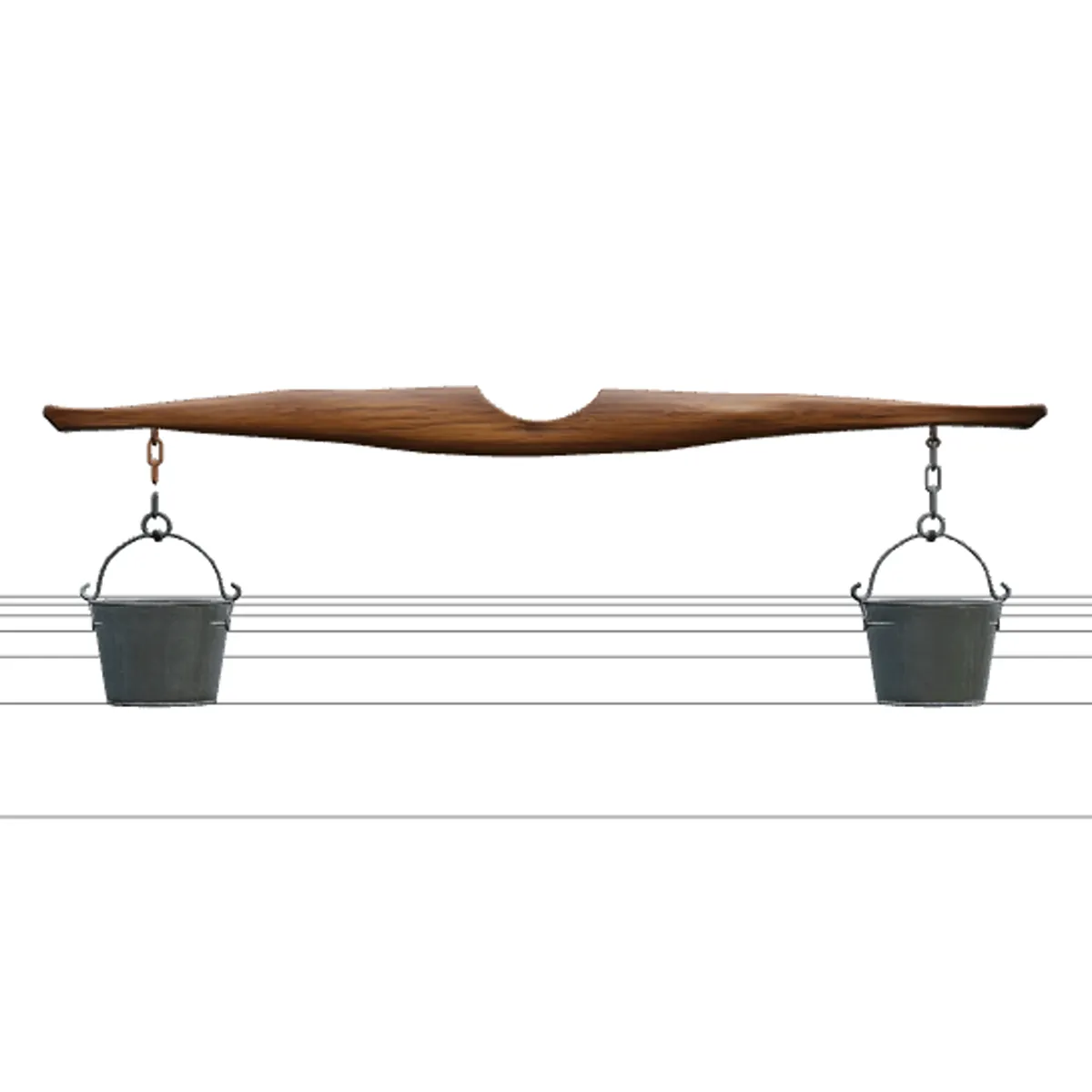 Traditional Carved Wooden Shoulder Yoke with Milk Pails 3D Model .c4d .max .obj .3ds .fbx .stl .blend 