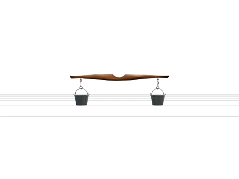 Traditional Carved Wooden Shoulder Yoke with Milk Pails 3D Model