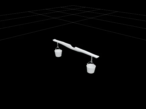 Traditional Carved Wooden Shoulder Yoke with Milk Pails 3D Model