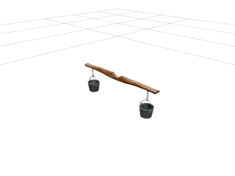 Traditional Carved Wooden Shoulder Yoke with Milk Pails 3D Model