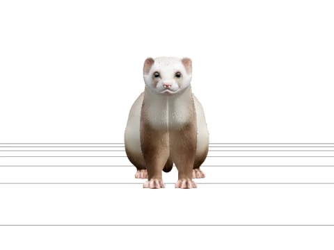 Domestic Ferret with Cream and Sandy Fur Alert Pose 3D Model