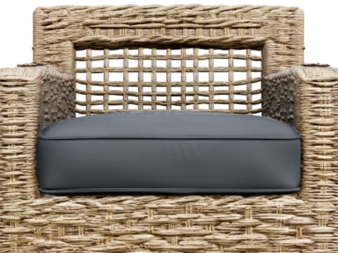 Gri Minderli Derin Geniş Dış Mekan Rattan Koltuk 3D Model
