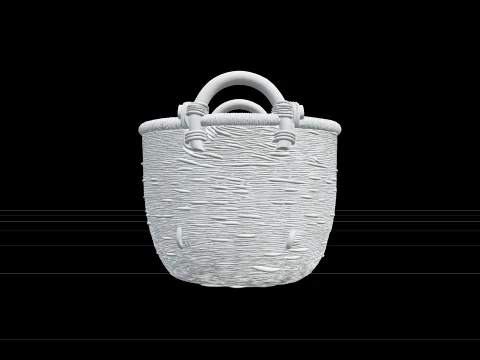 Seagrass Garden Basket with Wooden Handles Woven 3D Model