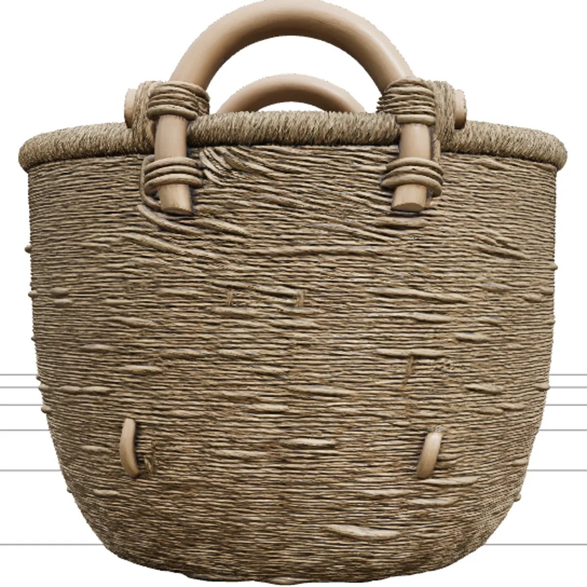 Seagrass Garden Basket with Wooden Handles Woven 3D Model .c4d .max .obj .3ds .fbx .stl .blend 