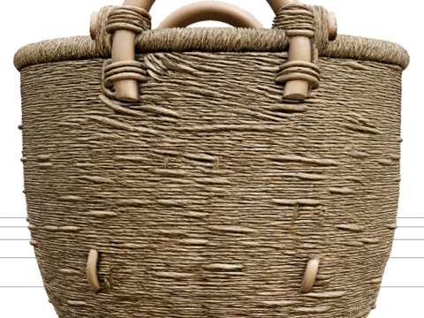 Seagrass Garden Basket with Wooden Handles Woven 3D Model
