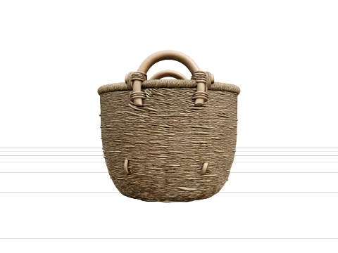 Seagrass Garden Basket with Wooden Handles Woven 3D Model