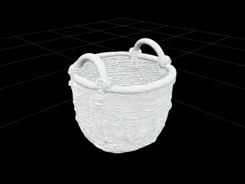 Seagrass Garden Basket with Wooden Handles Woven 3D Model