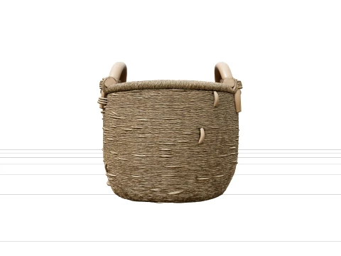 Seagrass Garden Basket with Wooden Handles Woven 3D Model