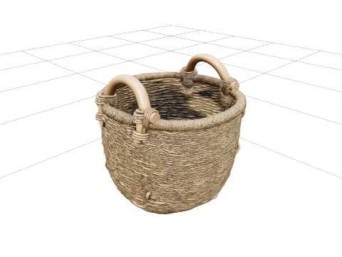 Seagrass Garden Basket with Wooden Handles Woven 3D Model