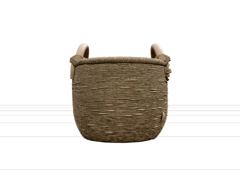 Seagrass Garden Basket with Wooden Handles Woven 3D Model