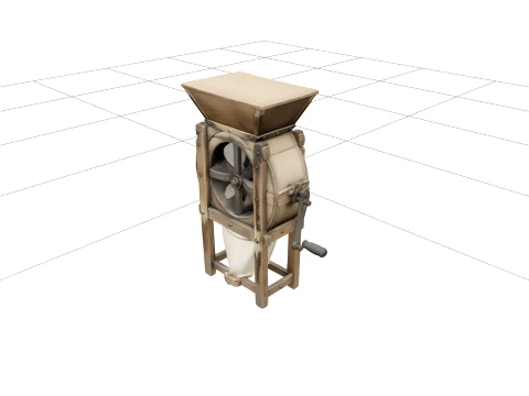 Vintage Hand-Cranked Grain Winnower Wooden Frame 3D Model