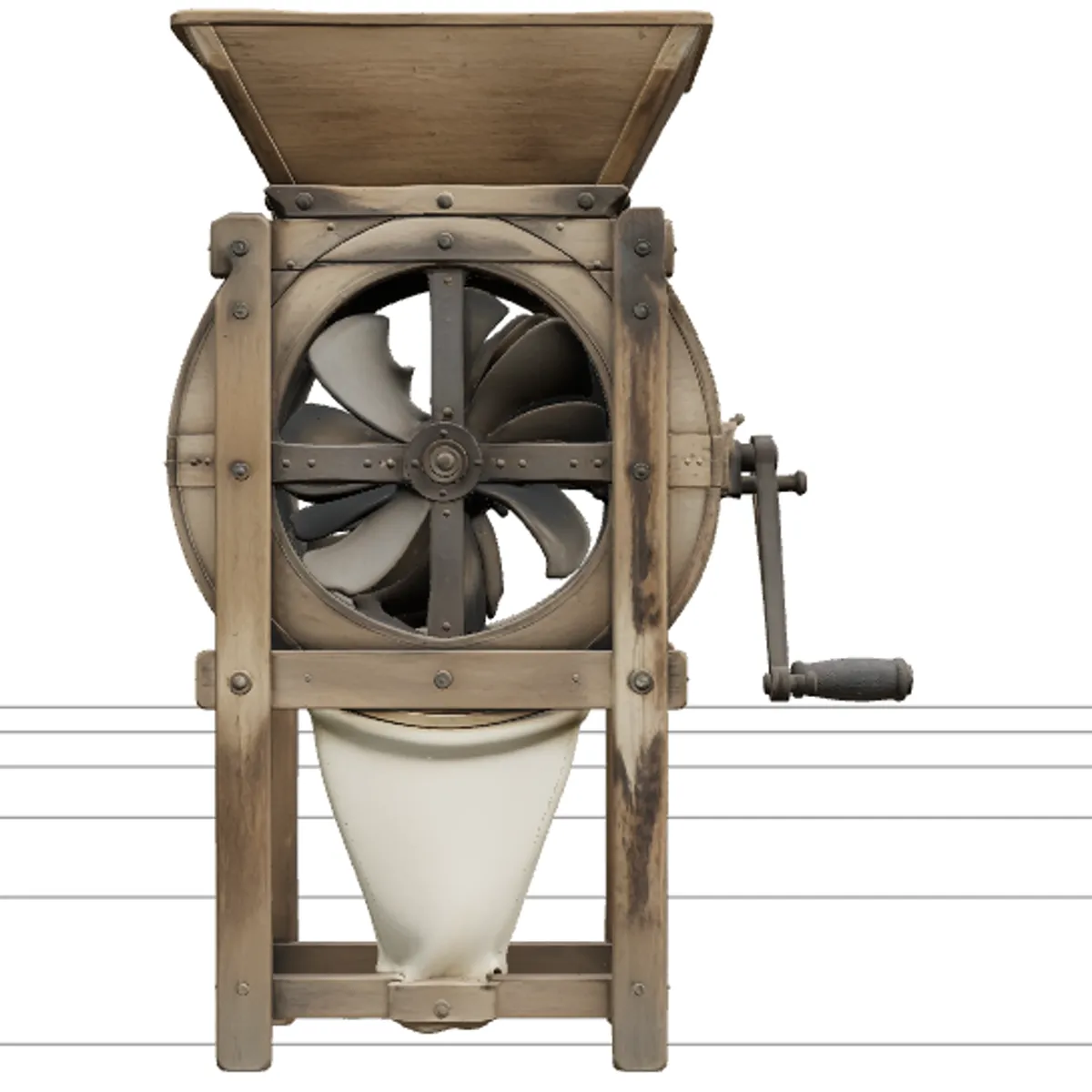 Vintage Hand-Cranked Grain Winnower Wooden Frame 3D Model .c4d .max .obj .3ds .fbx .stl .blend 