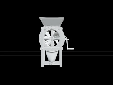 Vintage Hand-Cranked Grain Winnower Wooden Frame 3D Model