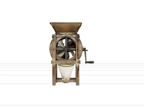 Vintage Hand-Cranked Grain Winnower Wooden Frame 3D Model