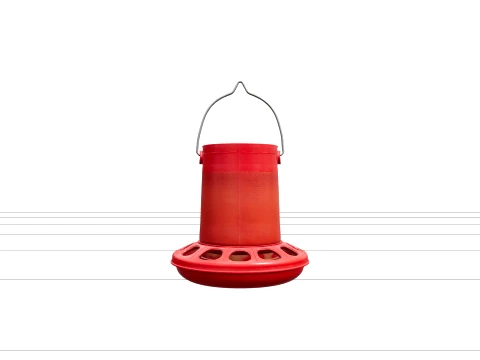 Red Plastic Hanging Chicken Feeder with Feeding Slots 3D Model
