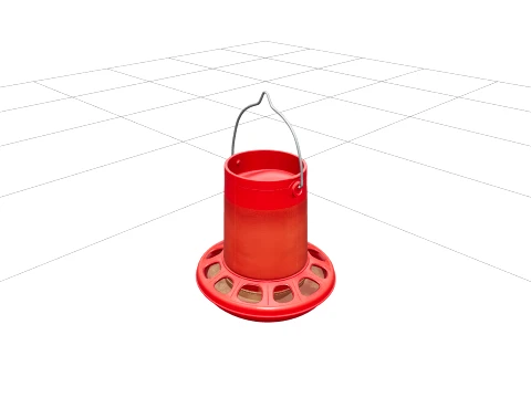 Red Plastic Hanging Chicken Feeder with Feeding Slots 3D Model