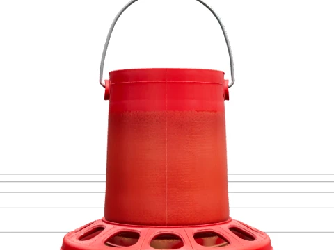 Red Plastic Hanging Chicken Feeder with Feeding Slots 3D Model