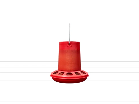 Red Plastic Hanging Chicken Feeder with Feeding Slots 3D Model