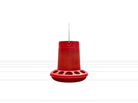 Red Plastic Hanging Chicken Feeder with Feeding Slots 3D Model