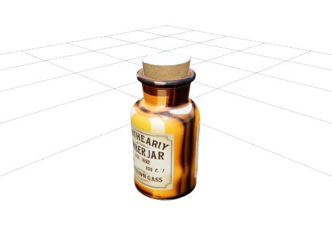 Amber Apothecary Jar with Cork Stopper Glass Detail 3D Model