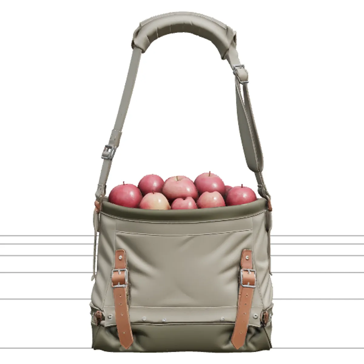 Professional Canvas Fruit Picking Bag with Apples 3D Model .c4d .max .obj .3ds .fbx .stl .blend 