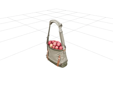 Professional Canvas Fruit Picking Bag with Apples 3D Model