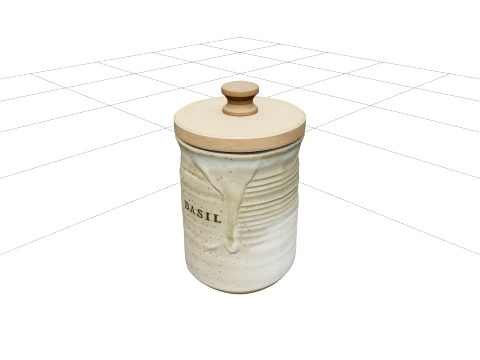 Stoneware Spice Crocks with Ceramic Glaze and Wooden 3D Model