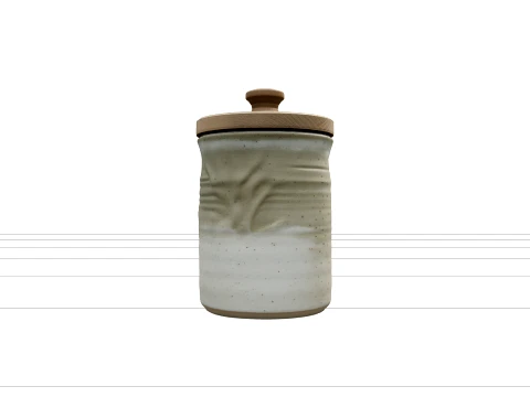 Stoneware Spice Crocks with Ceramic Glaze and Wooden 3D Model