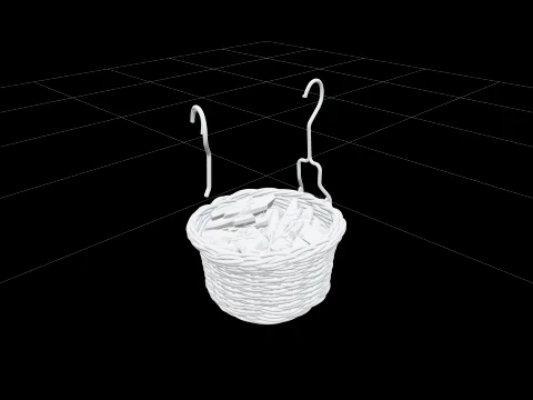Okrągły, tkany koszyk z wikliny, drewniany i plastikowe kołki Model 3D