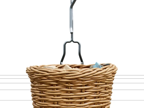 Round Woven Wicker Peg Basket Wood and Plastic Pegs 3D Model