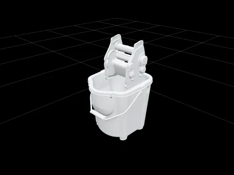 Ż&oacute;łte plastikowe wiadro do mopa ze zintegrowaną wyciskarką Model 3D