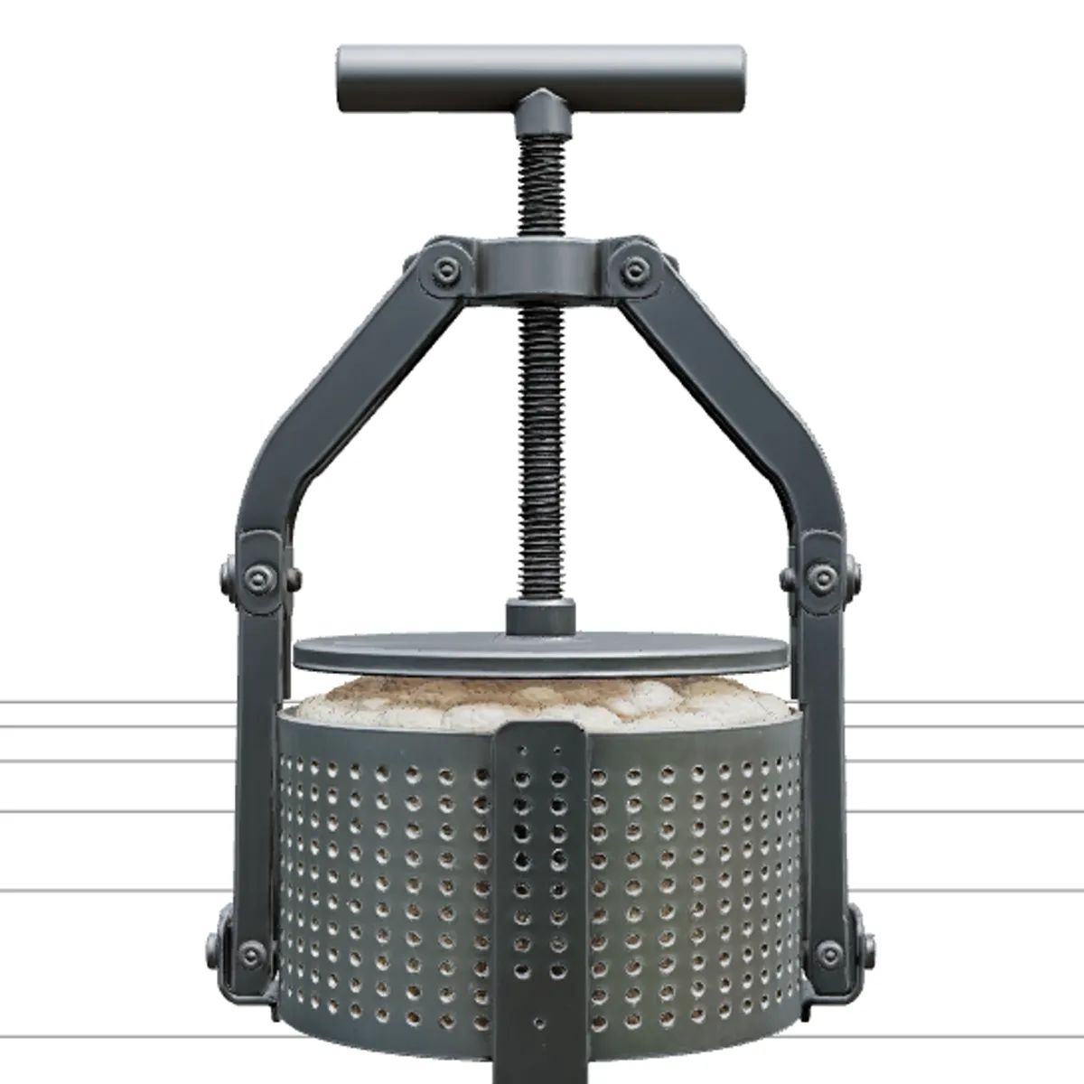 Stainless Steel Cheese Press with Ratchet Arms and Mold 3D Model .c4d .max .obj .3ds .fbx .stl .blend 