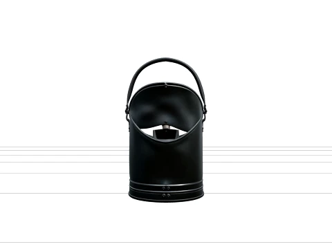 Vintage Black Metal Coal Scuttle Wooden Scoop Inside 3D Model