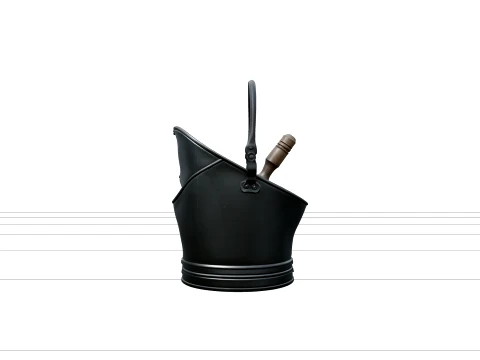 Vintage Black Metal Coal Scuttle Wooden Scoop Inside 3D Model