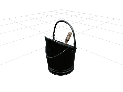 Vintage Black Metal Coal Scuttle Wooden Scoop Inside 3D Model