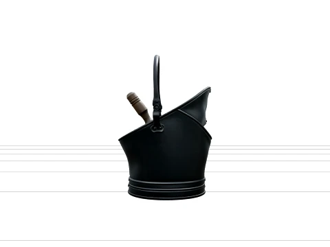 Vintage Black Metal Coal Scuttle Wooden Scoop Inside 3D Model