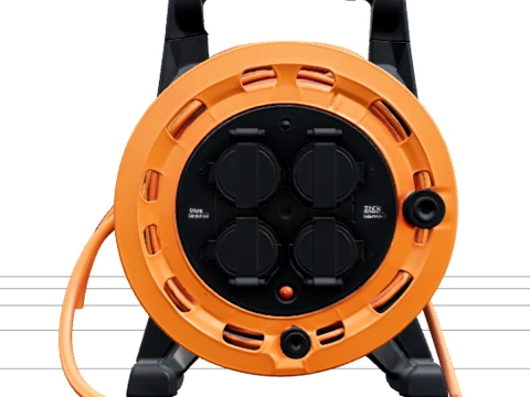 Heavy-Duty Orange Extension Cable Reel with Sockets 3D Model