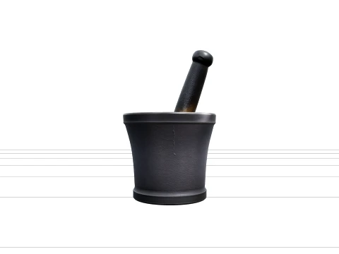 Grand mortier et pilon en fonte aux herbes s&eacute;ch&eacute;es Modèle 3D
