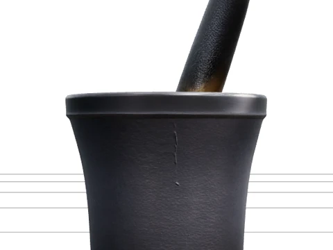 Large Cast-Iron Mortar and Pestle with Dried Herbs 3D Model