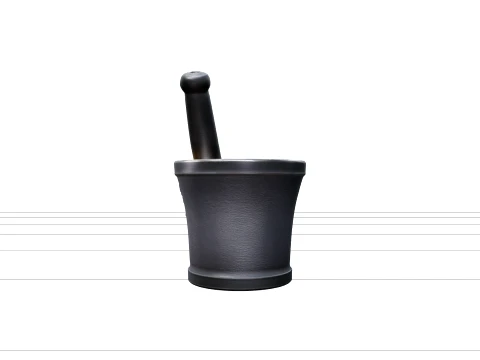 Large Cast-Iron Mortar and Pestle with Dried Herbs 3D Model