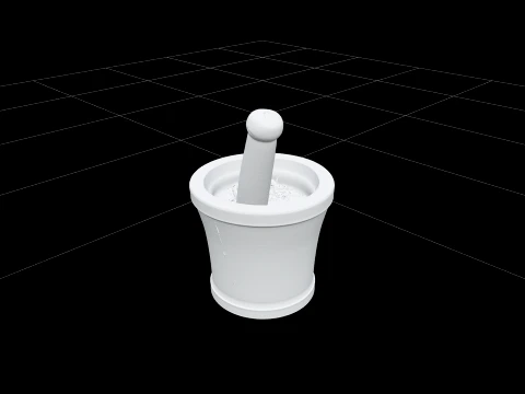 Large Cast-Iron Mortar and Pestle with Dried Herbs 3D Model